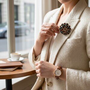 Vintage Verified Juliana D&E Topaz Rhinestone Gold Ton Brooch Pin Dangling Beads